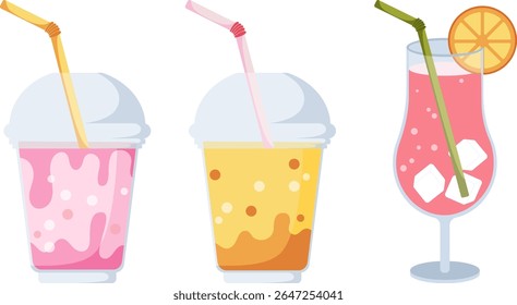 Tropical beach drink with straw. Cold and refreshing drink for hot weather. Hand drawn vector simple illustration.