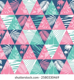 tropical beach exotic pattern with palm leaves on geometric background