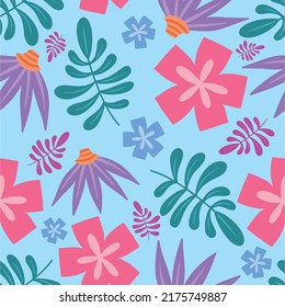 Diseño de patrón de playa tropical sin costura floral para fondo, tela, papel de envoltura y más