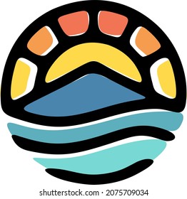 Tropical beach is good vibes vector logo.