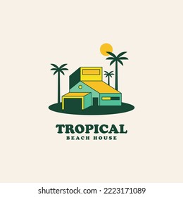 Tropical beach house colorful simple 3D logo hipster icon design vector illustration
