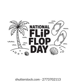 Tropical beach illustration with palm trees flip flops and seashells