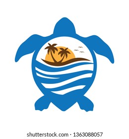 tropical beach inside turtle shell