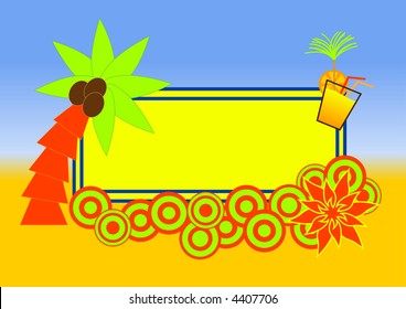 Tropical beach label design with palm tree