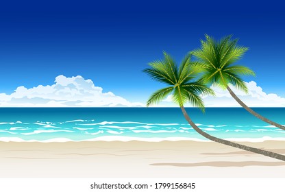 Tropical beach landscape with coconut trees. Summer landscape