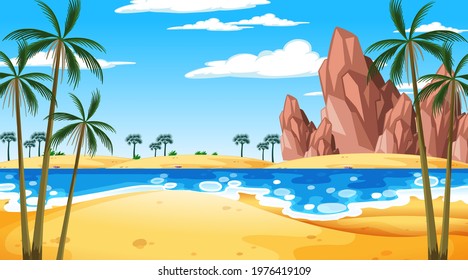 Tropical beach landscape at daytime scene illustration