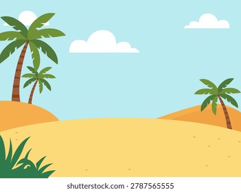 Tropical Beach Landscape with Palm Trees and Sand Dunes