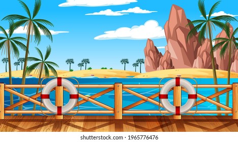 Tropical beach landscape scene at day time illustration