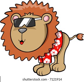 Tropical Beach Lion Vector Illustration