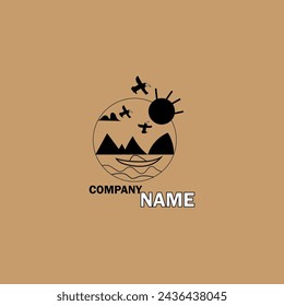 Tropical Beach Logo With Black Circular Sunsets  Design 
