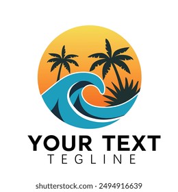 Tropical beach logo design. Palm tree and sea logo design.