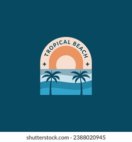 Tropical beach logo design with two palm trees vector template