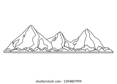 Tropical beach mountain line black and white