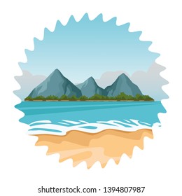 Tropical beach mountain line round frame