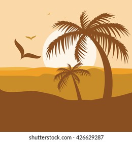 Tropical Beach Ocean Summer Vacation Flat Vector Illustration