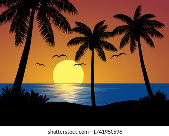 Sunset On Beach On Hammock Palm Stock Vector (Royalty Free) 287301602