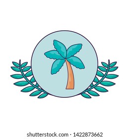 tropical beach palm in frame circular with leaves