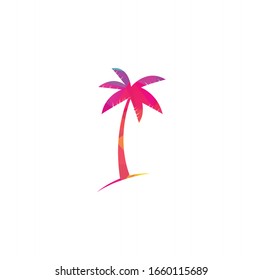 Diseño de logotipo de playa tropical y palmera. Diseño del logotipo del vector de palmera simple y creativo	badge, playa, botánica, botón, calendario, gráfico, concepto, diseño, medio ambiente, plano, bosque, crecimiento, corazón, vacaciones