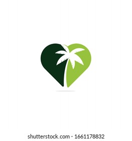 Tropical beach and palm tree logo design. Creative simple palm tree heart shape concept vector logo design	