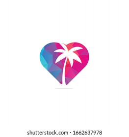 Tropical beach and palm tree logo design. Creative simple palm tree heart shape concept vector logo design	