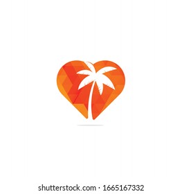 Tropical beach and palm tree logo design. Creative simple palm tree heart shape concept vector logo design	