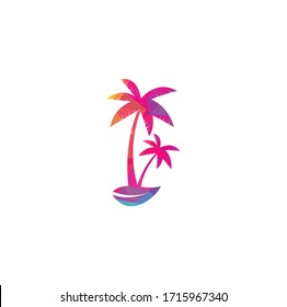 Diseño de logotipo de playa tropical y palmera. Diseño del logo del vector de palmera. Logo de la playa. Logo de la palmera de playa.