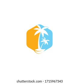 Tropical beach and palm tree logo design. Creative simple palm tree vector logo design. Beach logo. Beach palm tree logo.