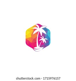 Tropical beach and palm tree logo design. Creative simple palm tree vector logo design. Beach logo. Beach palm tree logo.