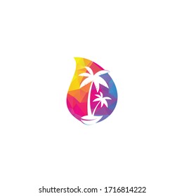 Tropical beach and palm tree logo design. Creative simple palm tree vector logo design. Beach drop shape concept logo	