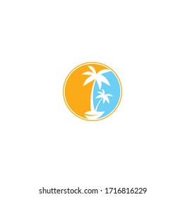 Tropical beach and palm tree logo design. Creative simple palm tree vector logo design. Beach logo. Beach palm tree logo.