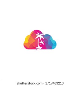 Diseño de logotipo de playa tropical y palmera. Diseño del logo del vector de palmera. Logo de la nube tropical de playa.