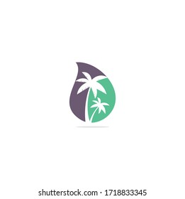 Tropical beach and palm tree logo design. Palm tree drop shape concept vector logo design. Beach logo