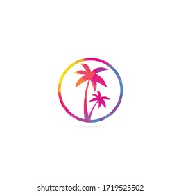 Tropical beach and palm tree logo design. Creative simple palm tree vector logo design. Beach logo.
