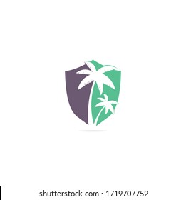 Diseño de logotipo de playa tropical y palmera. Diseño del logo del vector de palmera. Logo del concepto de la forma de la cubierta de palma.