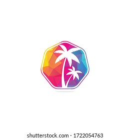 Tropical beach and palm tree logo design. Creative simple palm tree vector logo design. Beach logo.