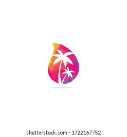 Diseño de logotipo de playa tropical y palmera. Diseño del logotipo vectorial de forma de caída de palmera. Logo de la playa.