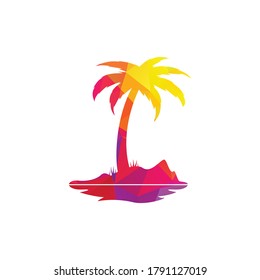 Tropical beach and palm tree logo design. Creative palm tree vector logo design