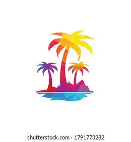 Tropical beach and palm tree logo design. Creative palm tree vector logo design.