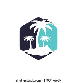 Tropical beach and palm tree logo design. Creative palm tree vector logo design.