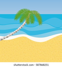 Tropical beach with palm tree. Vector.