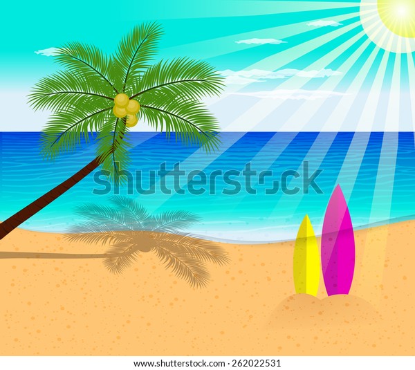 Tropical beach with Palm Trees\
