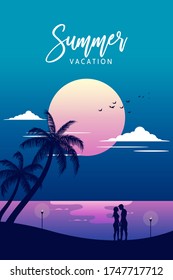 Tropical beach with palm trees and a couple