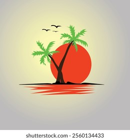Tropical beach with palm trees during a sunny day .
