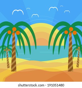 Tropical beach with palm trees. Planning a summer vacation, tourism and journey