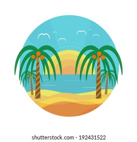 Tropical beach with palm trees. Planning a summer vacation, tourism and journey