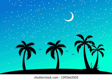 Tropical Beach and Palm Trees Silhouette Travel Holiday Vacation Concept.