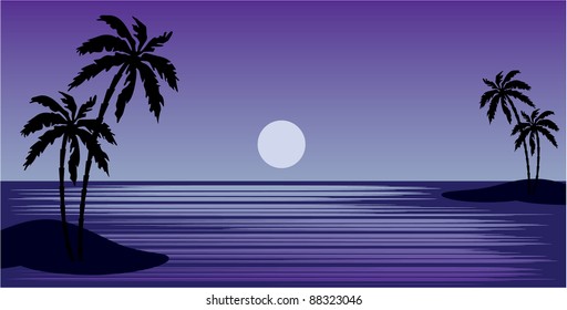 Tropical beach with palm trees. vector, gradient, color full, no mesh