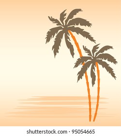 Tropical beach with palm trees. vector