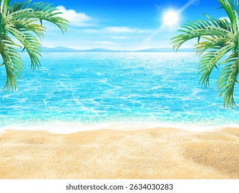 tropical beach with palm trees-Quiet and beautiful morning sea, emerald green sea and white sandy beach for vacation and holiday season