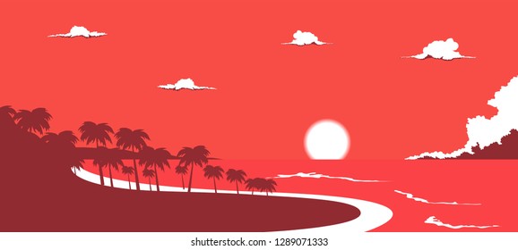 tropical beach with palms  flat vector illustration